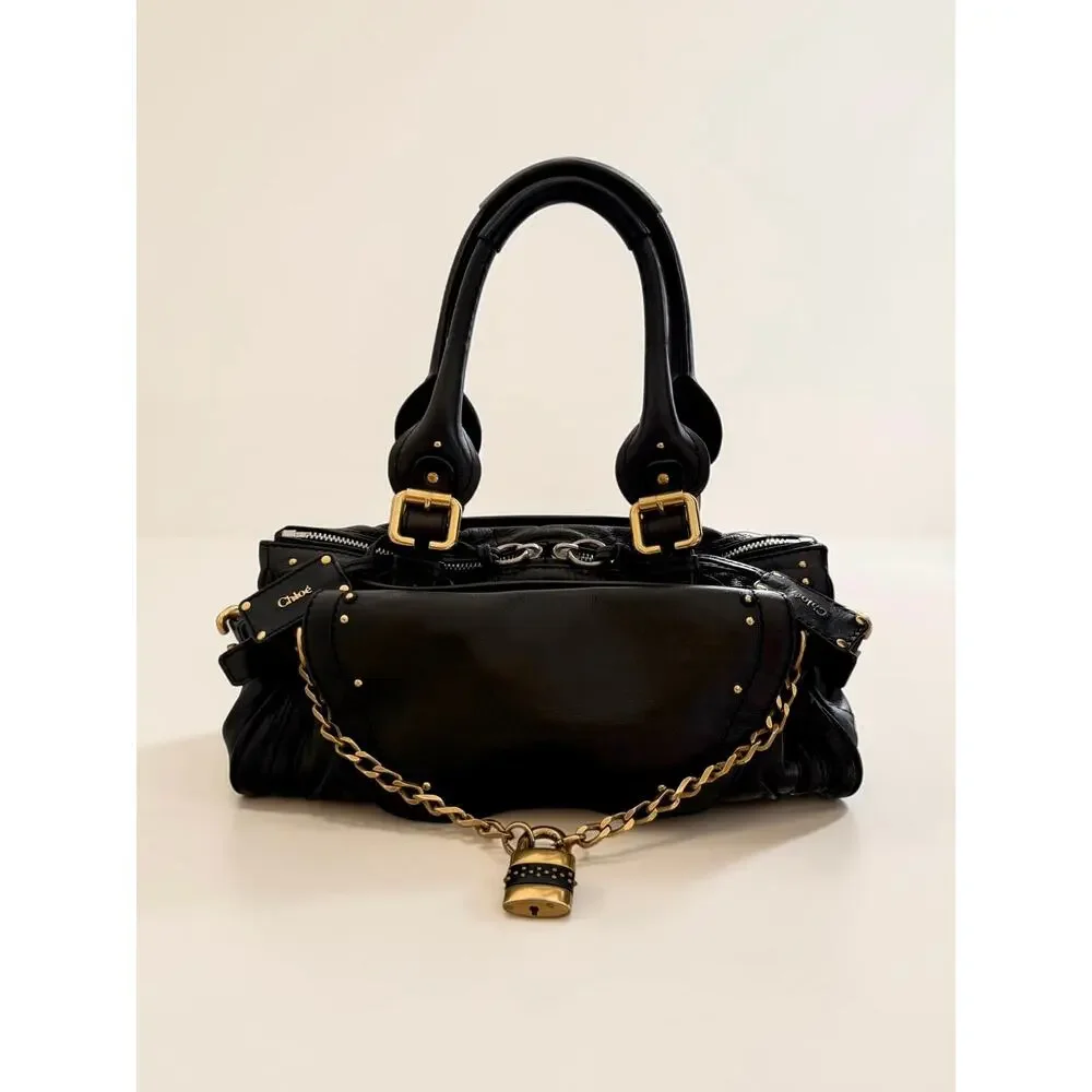 Black Chloé Paddington Bag Rare Vintage Rock n' Roll Stud Chain Padlock
